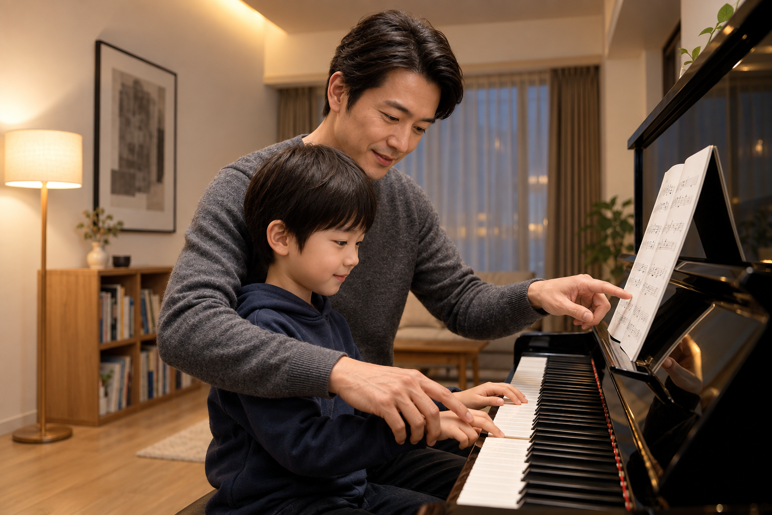 家でピアノを楽しむ親子(イメージ)